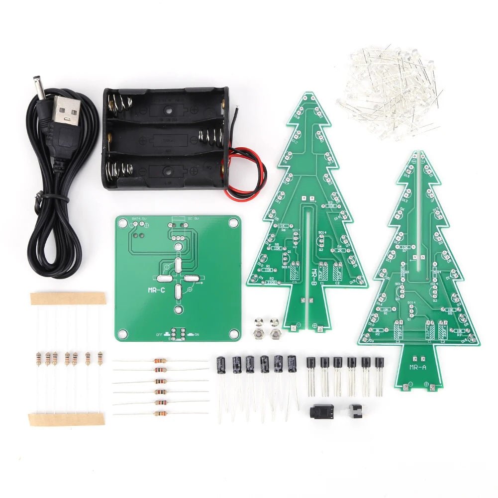 Three-Dimensional 3D Christmas Tree LED DIY Kit Red/Green/Yellow 7 Color LED Flash Circuit Board Christmas Tree Assemble Kit